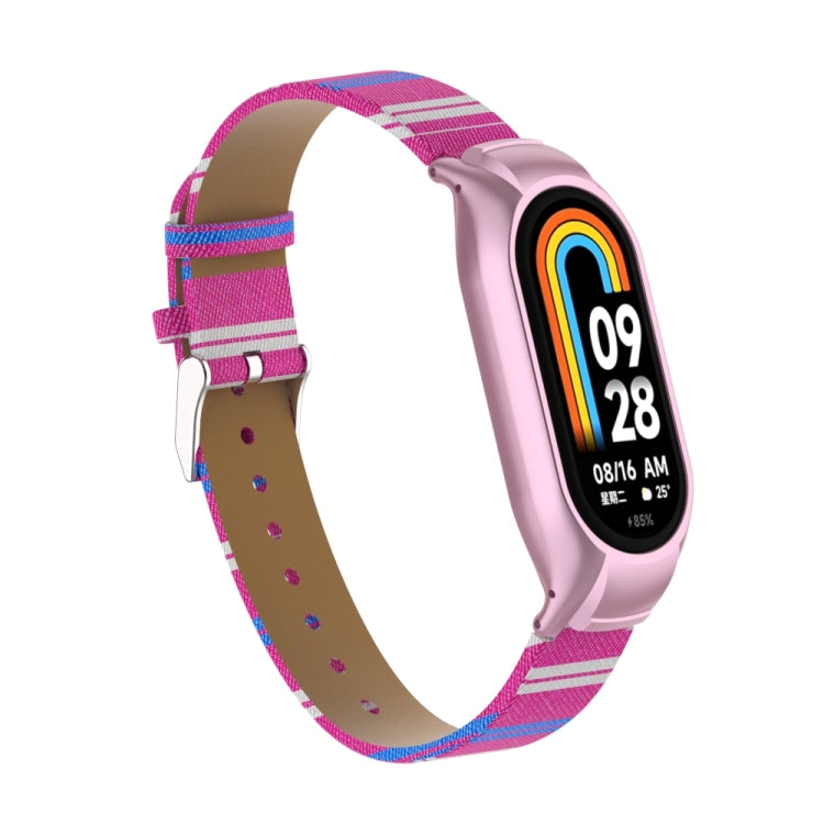 For Xiaomi Mi Band 8 Integrated Metal Case + Secondary Color Leather Watch Band