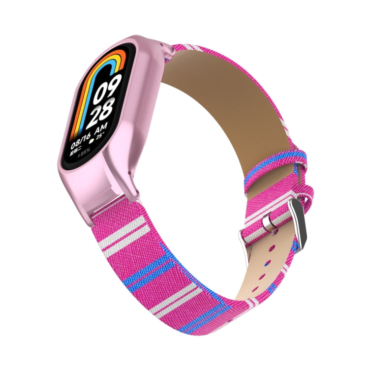 For Xiaomi Mi Band 8 Integrated Metal Case + Secondary Color Leather Watch Band