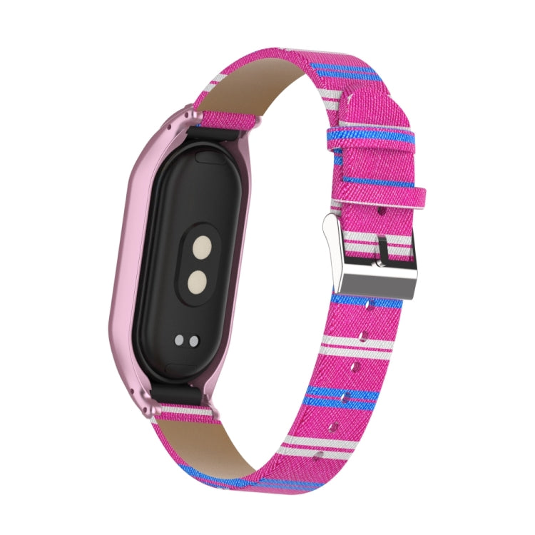 For Xiaomi Mi Band 8 Integrated Metal Case + Secondary Color Leather Watch Band