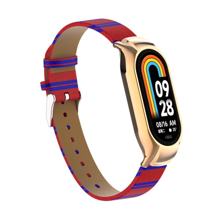For Xiaomi Mi Band 8 Integrated Metal Case + Secondary Color Leather Watch Band