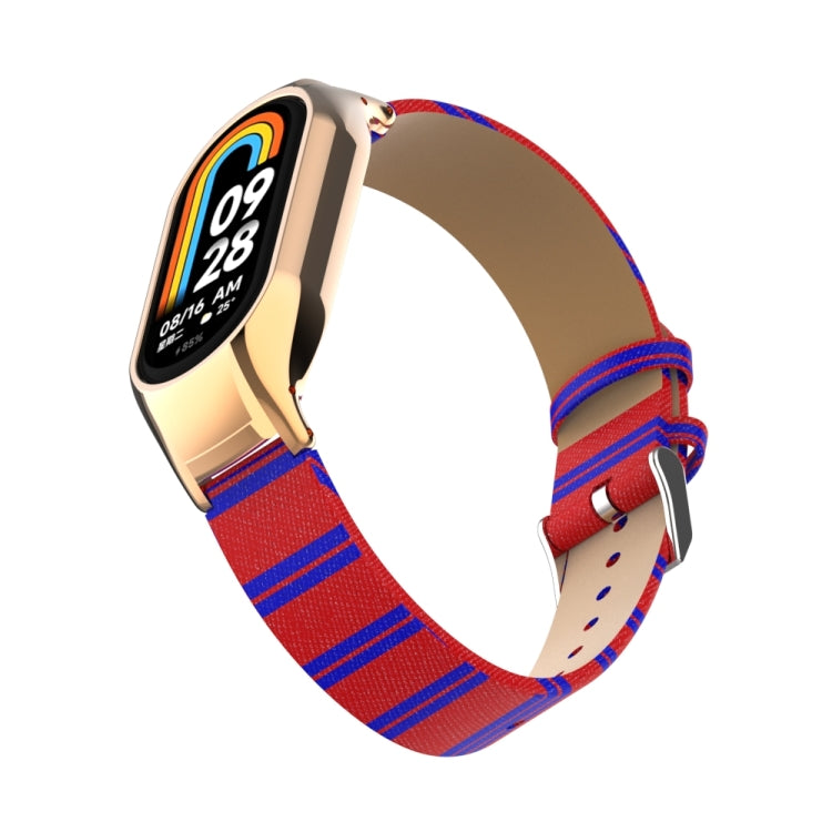 For Xiaomi Mi Band 8 Integrated Metal Case + Secondary Color Leather Watch Band