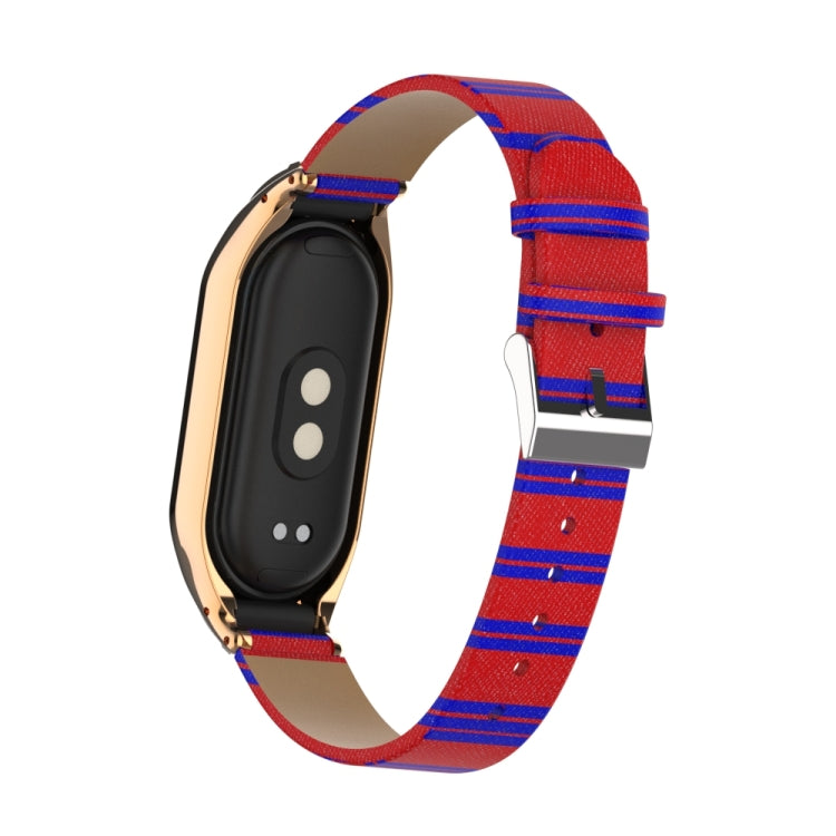 For Xiaomi Mi Band 8 Integrated Metal Case + Secondary Color Leather Watch Band