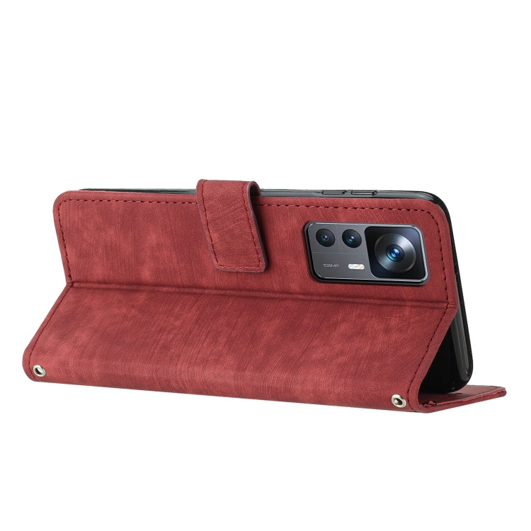 For Xiaomi 12T / 12T Pro / Redmi K50 Ultra Skin Feel Stripe Pattern Leather Phone Case with Lanyard