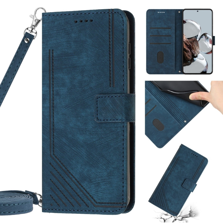 For Xiaomi 12T / 12T Pro / Redmi K50 Ultra Skin Feel Stripe Pattern Leather Phone Case with Lanyard