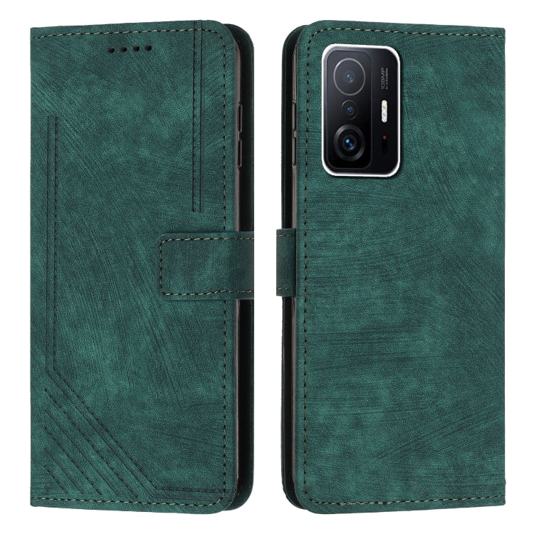 For Xiaomi 11T  / 11T Pro Skin Feel Stripe Pattern Leather Phone Case with Lanyard