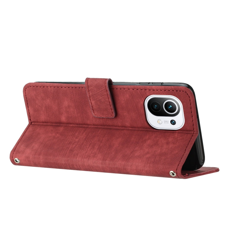 For Xiaomi Mi 11 Lite / Mi 11 Lite 5G NE Skin Feel Stripe Pattern Leather Phone Case with Lanyard