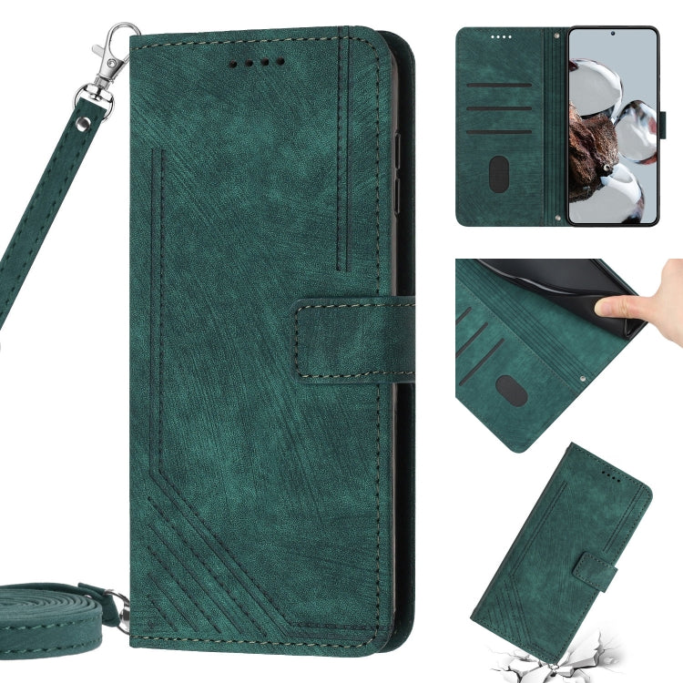 For Xiaomi Mi 11 Lite / Mi 11 Lite 5G NE Skin Feel Stripe Pattern Leather Phone Case with Lanyard