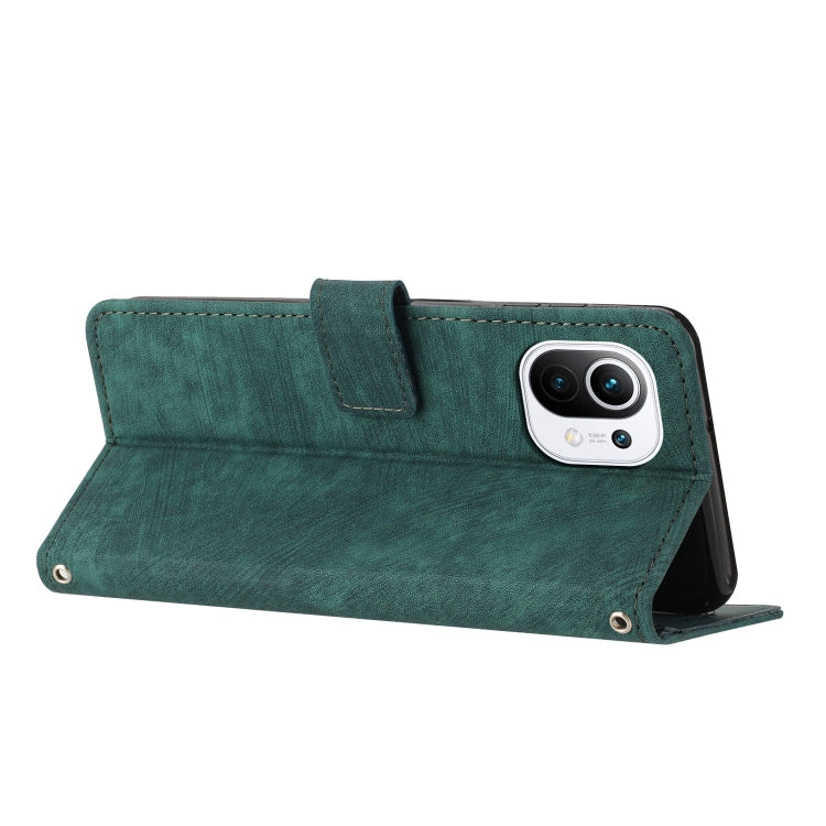 For Xiaomi Mi 11 Lite / Mi 11 Lite 5G NE Skin Feel Stripe Pattern Leather Phone Case with Lanyard