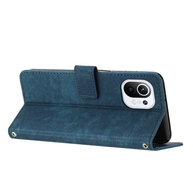 For Xiaomi Mi 11 Lite / Mi 11 Lite 5G NE Skin Feel Stripe Pattern Leather Phone Case with Lanyard
