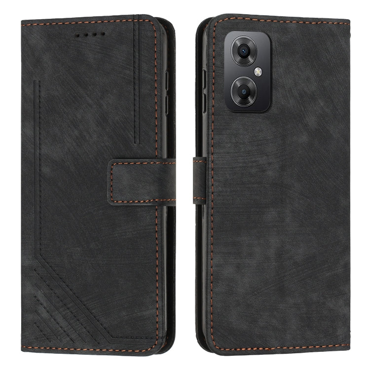 For Xiaomi Poco M4 5G / Poco M5 4G Skin Feel Stripe Pattern Leather Phone Case with Lanyard