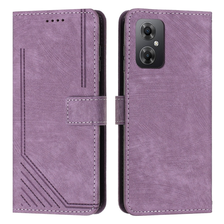 For Xiaomi Poco M4 5G / Poco M5 4G Skin Feel Stripe Pattern Leather Phone Case with Lanyard