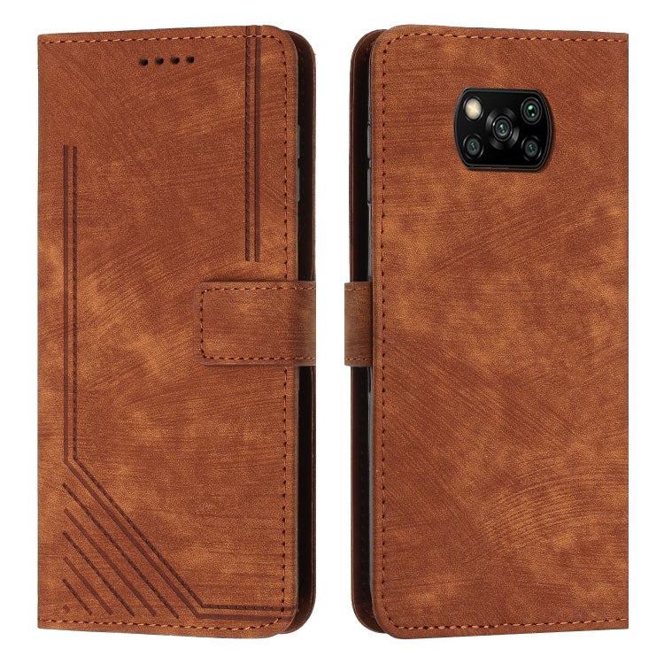 For Xiaomi Poco X3 / X3 Pro / X3 NFC Skin Feel Stripe Pattern Leather Phone Case with Lanyard