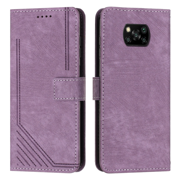 For Xiaomi Poco X3 / X3 Pro / X3 NFC Skin Feel Stripe Pattern Leather Phone Case with Lanyard