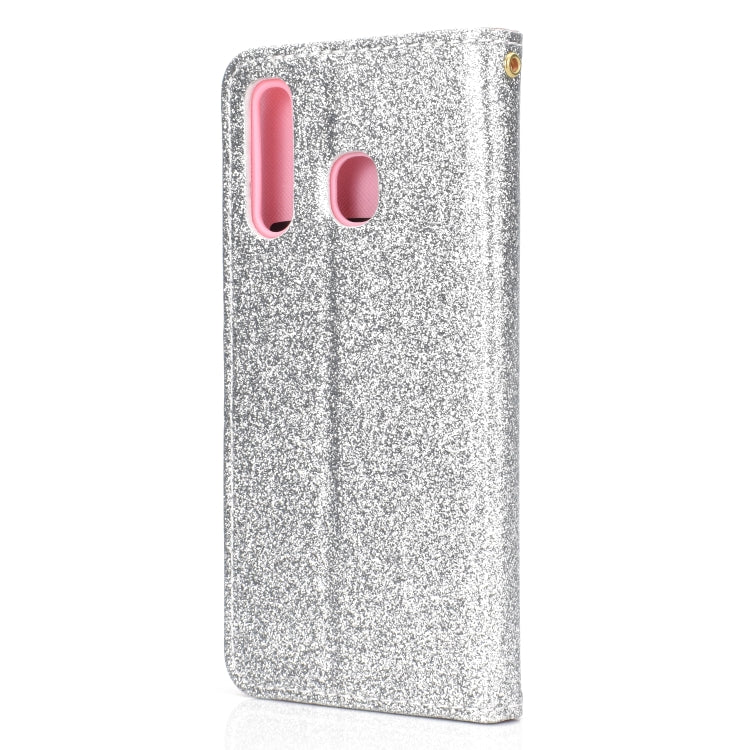 For Samsung Galaxy A30 / A20 Glitter Powder Horizontal Flip Leather Case with Card Slots & Holder & Photo Frame & Wallet