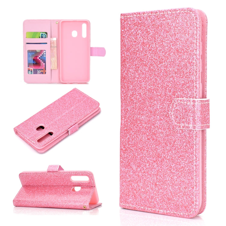 For Samsung Galaxy A30 / A20 Glitter Powder Horizontal Flip Leather Case with Card Slots & Holder & Photo Frame & Wallet