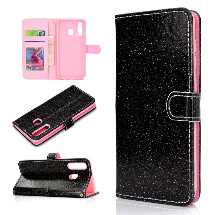 For Samsung Galaxy A30 / A20 Glitter Powder Horizontal Flip Leather Case with Card Slots & Holder & Photo Frame & Wallet