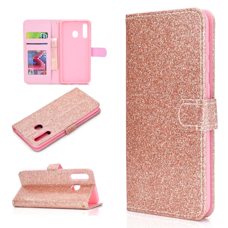 For Samsung Galaxy A30 / A20 Glitter Powder Horizontal Flip Leather Case with Card Slots & Holder & Photo Frame & Wallet