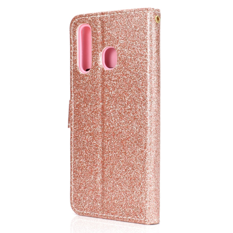 For Samsung Galaxy A30 / A20 Glitter Powder Horizontal Flip Leather Case with Card Slots & Holder & Photo Frame & Wallet