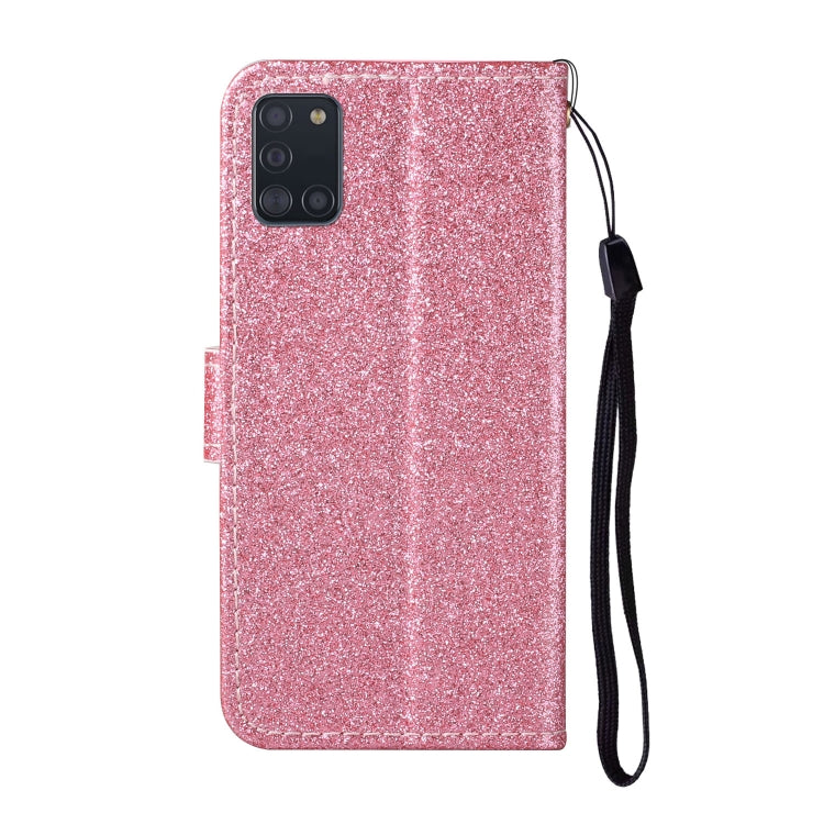 For Samsung Galaxy A31 Glitter Powder Horizontal Flip Leather Case with Card Slots & Holder & Photo Frame & Wallet