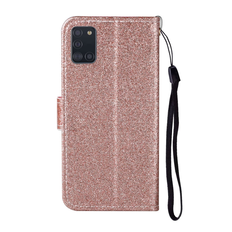 For Samsung Galaxy A31 Glitter Powder Horizontal Flip Leather Case with Card Slots & Holder & Photo Frame & Wallet