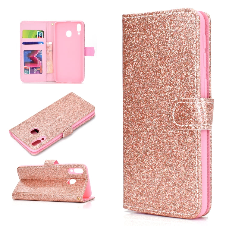 For Samsung Galaxy A40 Glitter Powder Horizontal Flip Leather Case with Card Slots & Holder & Photo Frame & Wallet