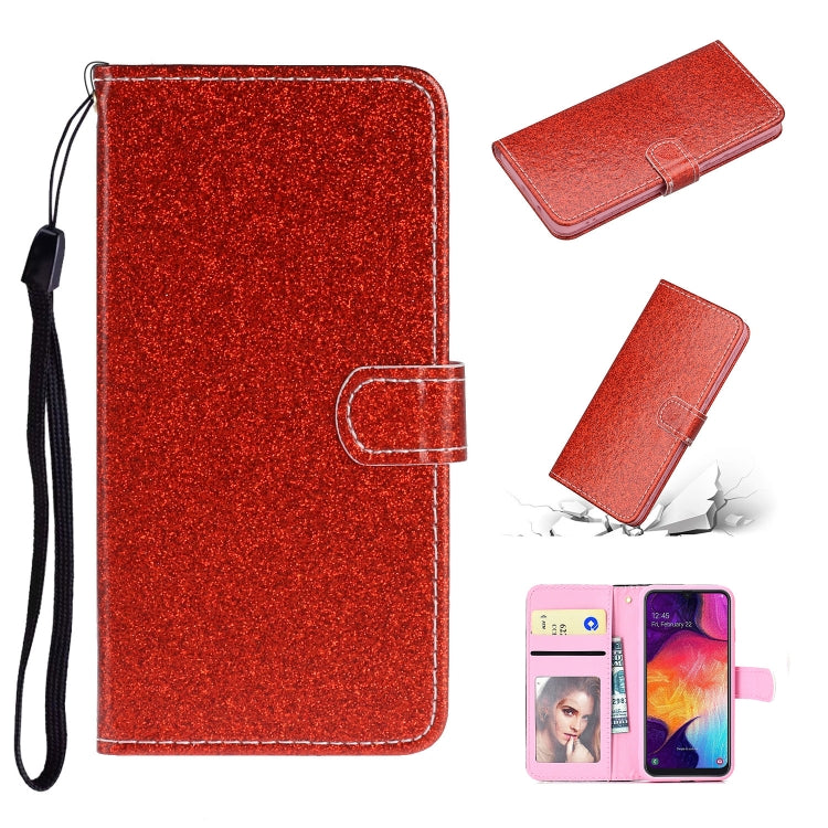 For Samsung Galaxy A41 Glitter Powder Horizontal Flip Leather Case with Card Slots & Holder & Photo Frame & Wallet