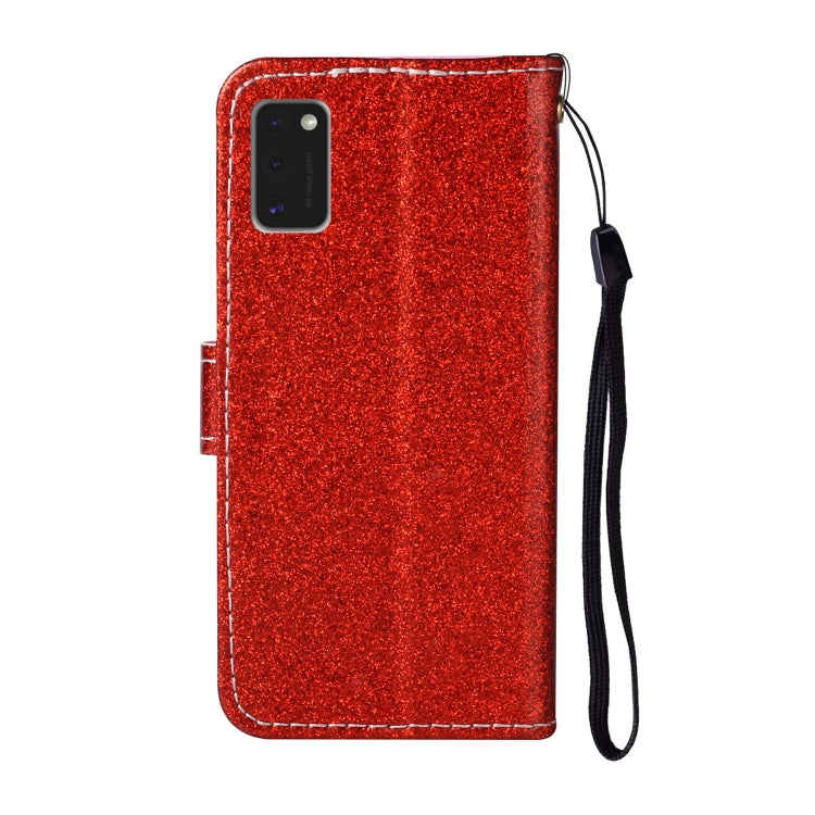 For Samsung Galaxy A41 Glitter Powder Horizontal Flip Leather Case with Card Slots & Holder & Photo Frame & Wallet