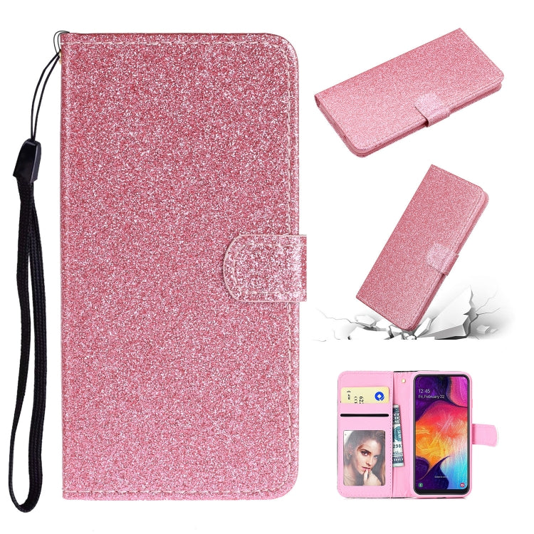 For Samsung Galaxy A41 Glitter Powder Horizontal Flip Leather Case with Card Slots & Holder & Photo Frame & Wallet