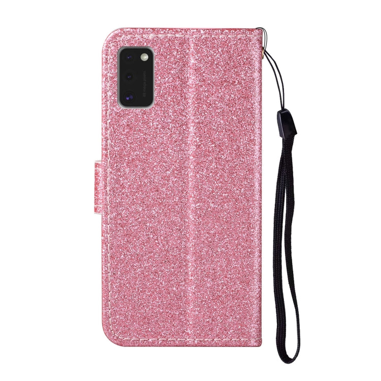 For Samsung Galaxy A41 Glitter Powder Horizontal Flip Leather Case with Card Slots & Holder & Photo Frame & Wallet