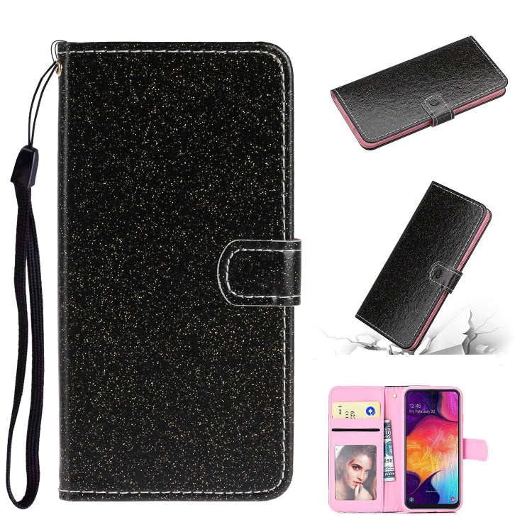 For Samsung Galaxy A41 Glitter Powder Horizontal Flip Leather Case with Card Slots & Holder & Photo Frame & Wallet
