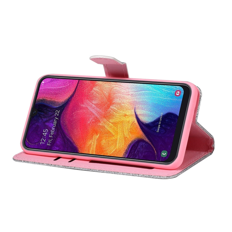 For Samsung Galaxy A41 Glitter Powder Horizontal Flip Leather Case with Card Slots & Holder & Photo Frame & Wallet