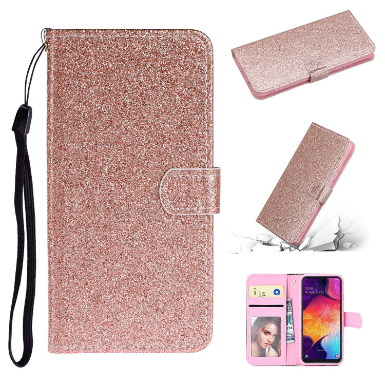 For Samsung Galaxy A41 Glitter Powder Horizontal Flip Leather Case with Card Slots & Holder & Photo Frame & Wallet