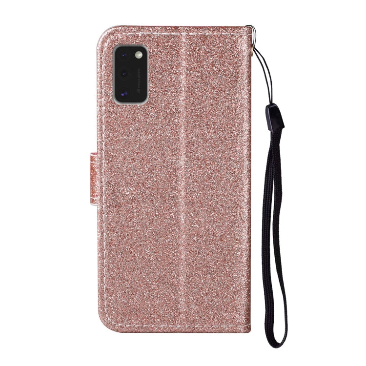For Samsung Galaxy A41 Glitter Powder Horizontal Flip Leather Case with Card Slots & Holder & Photo Frame & Wallet