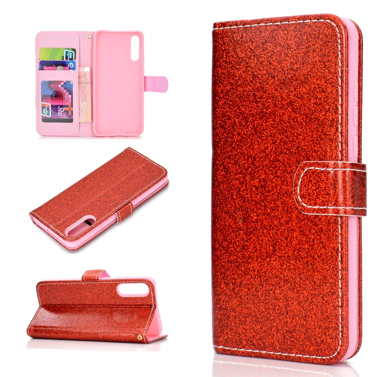 For Samsung Galaxy A50 Glitter Powder Horizontal Flip Leather Case with Card Slots & Holder & Photo Frame & Wallet
