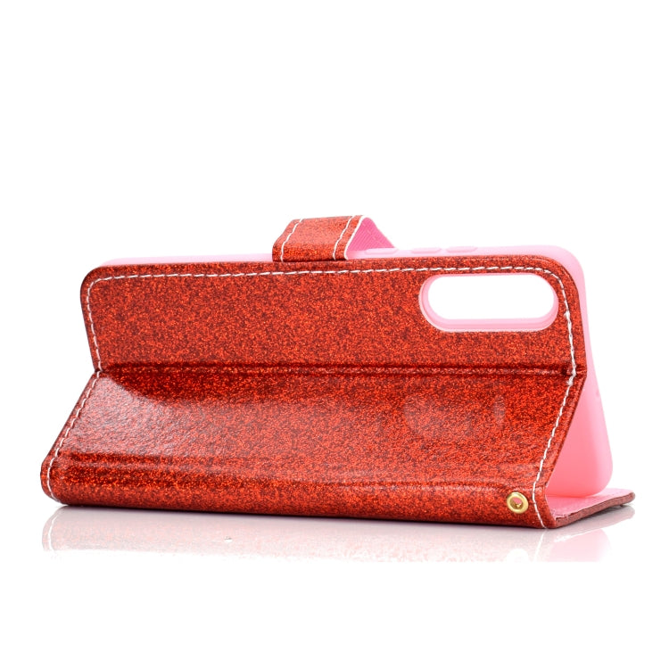 For Samsung Galaxy A50 Glitter Powder Horizontal Flip Leather Case with Card Slots & Holder & Photo Frame & Wallet