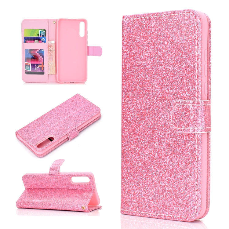 For Samsung Galaxy A50 Glitter Powder Horizontal Flip Leather Case with Card Slots & Holder & Photo Frame & Wallet