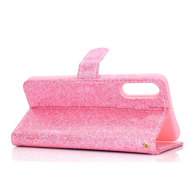 For Samsung Galaxy A50 Glitter Powder Horizontal Flip Leather Case with Card Slots & Holder & Photo Frame & Wallet