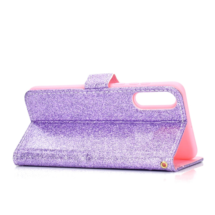 For Samsung Galaxy A50 Glitter Powder Horizontal Flip Leather Case with Card Slots & Holder & Photo Frame & Wallet