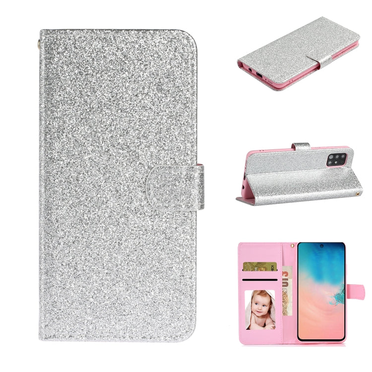 For Samsung Galaxy A51 Glitter Powder Horizontal Flip Leather Case with Card Slots & Holder & Photo Frame & Wallet