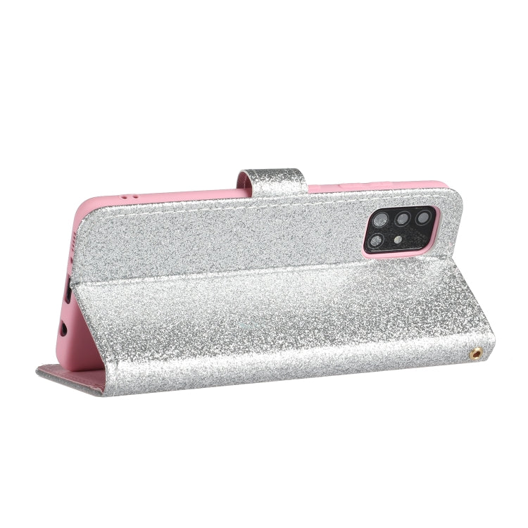 For Samsung Galaxy A51 Glitter Powder Horizontal Flip Leather Case with Card Slots & Holder & Photo Frame & Wallet