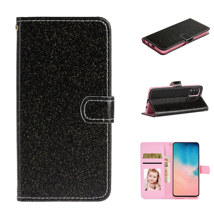 For Samsung Galaxy A51 Glitter Powder Horizontal Flip Leather Case with Card Slots & Holder & Photo Frame & Wallet