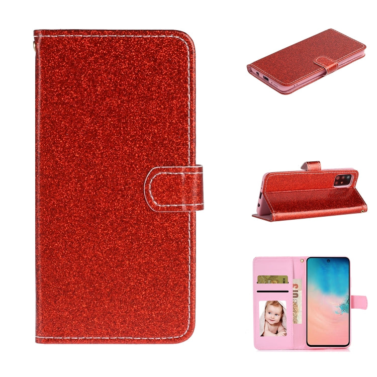 For Samsung Galaxy A71 Glitter Powder Horizontal Flip Leather Case with Card Slots & Holder & Photo Frame & Wallet