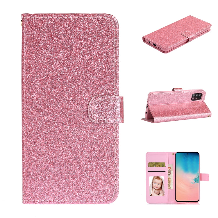 For Samsung Galaxy A71 Glitter Powder Horizontal Flip Leather Case with Card Slots & Holder & Photo Frame & Wallet