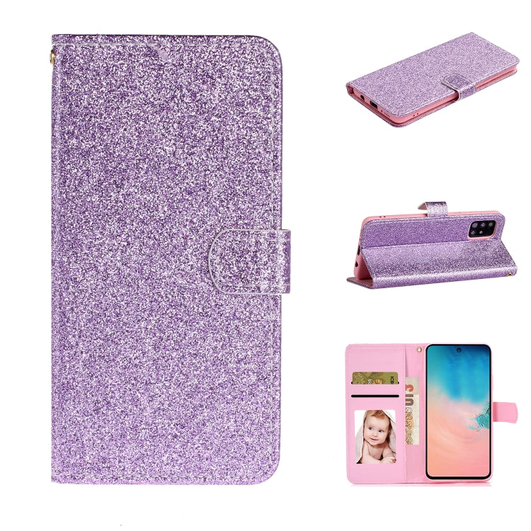 For Samsung Galaxy A71 Glitter Powder Horizontal Flip Leather Case with Card Slots & Holder & Photo Frame & Wallet