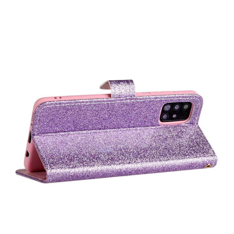For Samsung Galaxy A71 Glitter Powder Horizontal Flip Leather Case with Card Slots & Holder & Photo Frame & Wallet