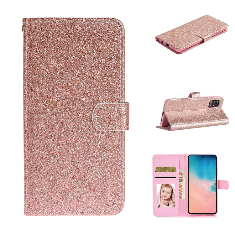 For Samsung Galaxy A71 Glitter Powder Horizontal Flip Leather Case with Card Slots & Holder & Photo Frame & Wallet
