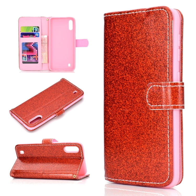 For Samsung Galaxy A10 / M10 Glitter Powder Horizontal Flip Leather Case with Card Slots & Holder & Photo Frame & Wallet
