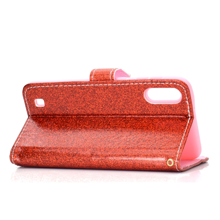 For Samsung Galaxy A10 / M10 Glitter Powder Horizontal Flip Leather Case with Card Slots & Holder & Photo Frame & Wallet