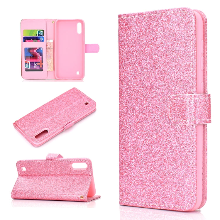 For Samsung Galaxy A10 / M10 Glitter Powder Horizontal Flip Leather Case with Card Slots & Holder & Photo Frame & Wallet