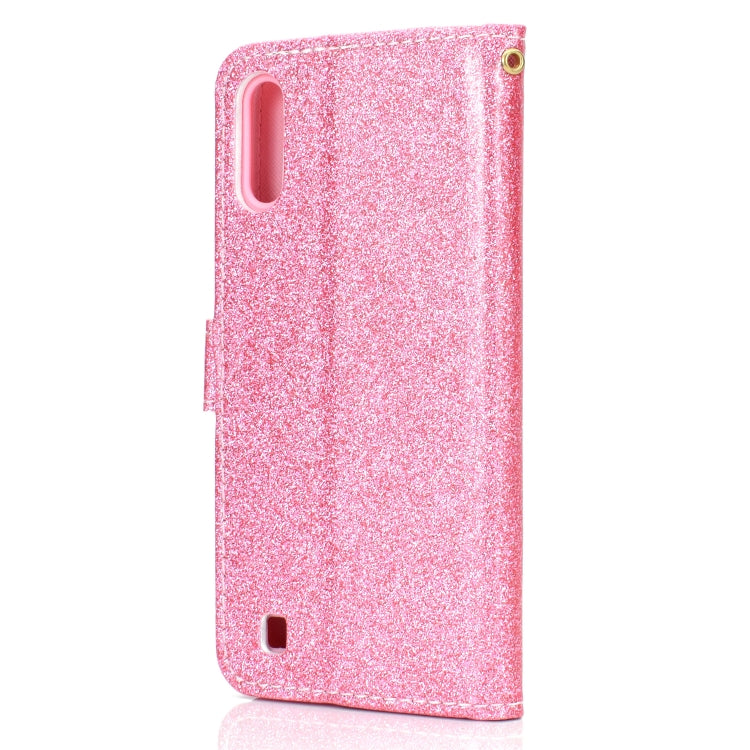 For Samsung Galaxy A10 / M10 Glitter Powder Horizontal Flip Leather Case with Card Slots & Holder & Photo Frame & Wallet